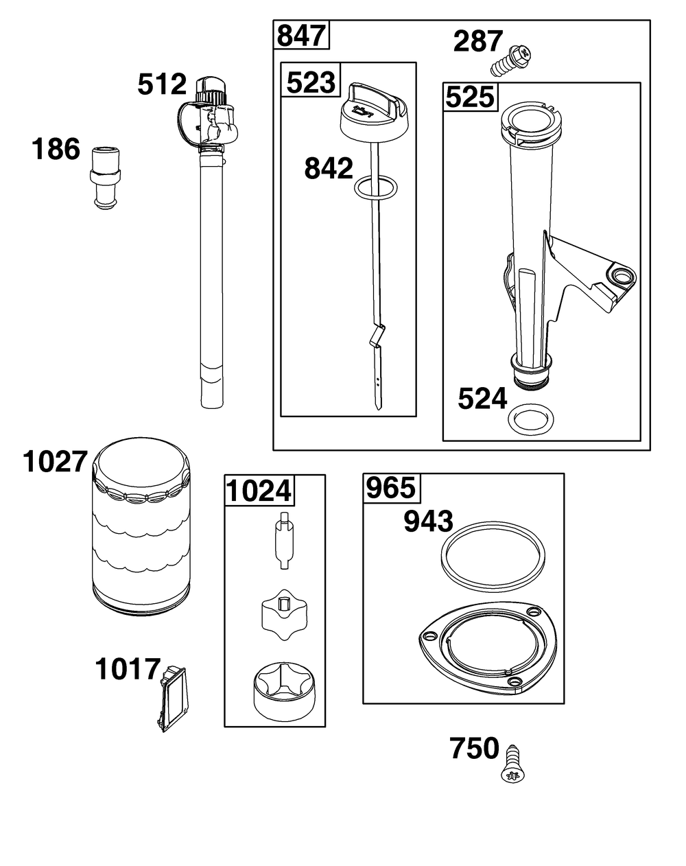 Lubrication Group Diagram and Parts List for 44U677-0011-B5 400000 - 699999 Briggs and Stratton Engine